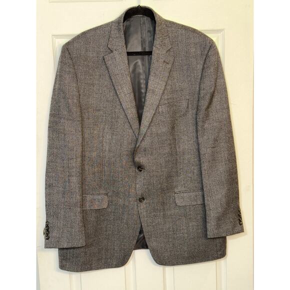 Chaps Men’s Dark Grey 2 Button Sports Coat Suit Jacket Size 48L 100% Wool - Picture 1 of 5